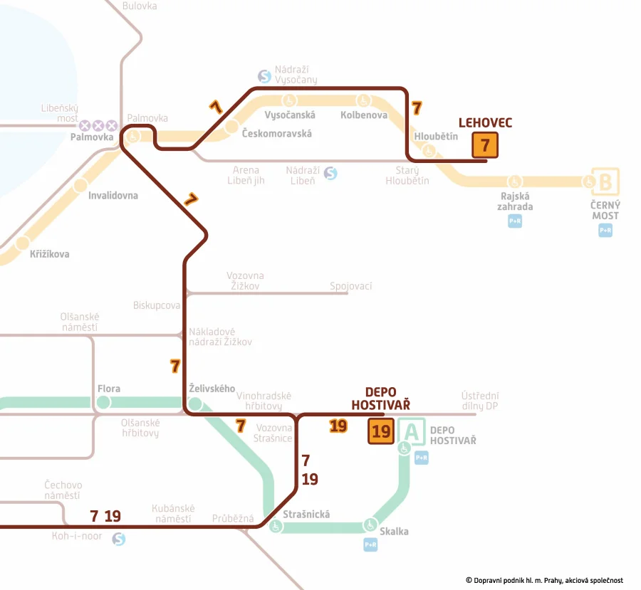 schema - změna tras linek 7 a 19 - 2024